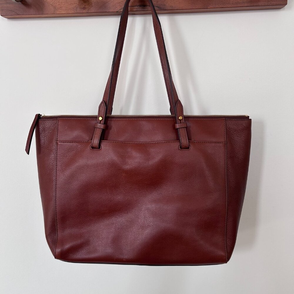 Fossil Leather Tote Bag Shoulder Bag Camel Brown - Picture 14 of 15
